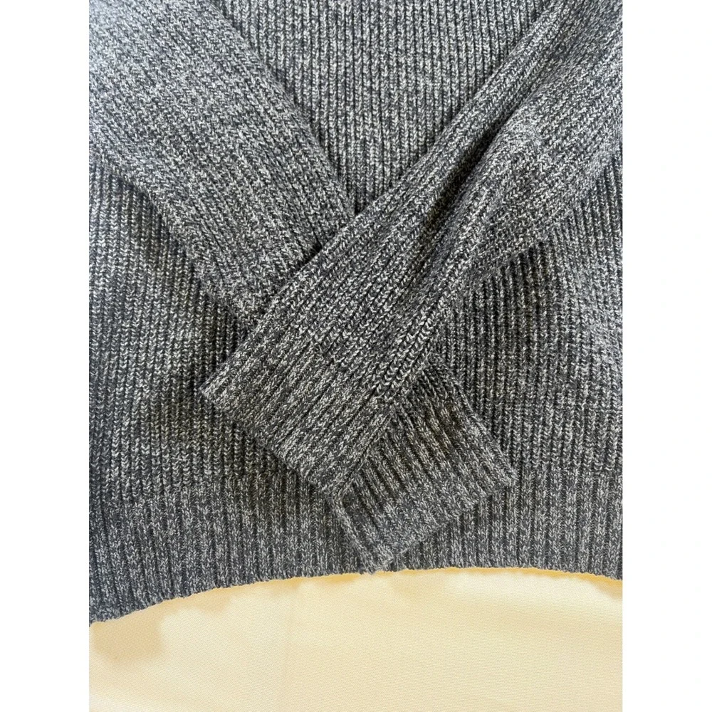 American Eagle Mens Large Gray Marl Mock Neck Quarter Button Ribbed Knit Sweater